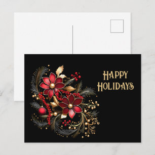 Red Decorative Flowers Holiday Postcard