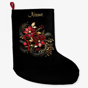 Red Decorative Flowers Holiday Stocking
