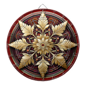 Red Decorative Gold Leaves Dartboard