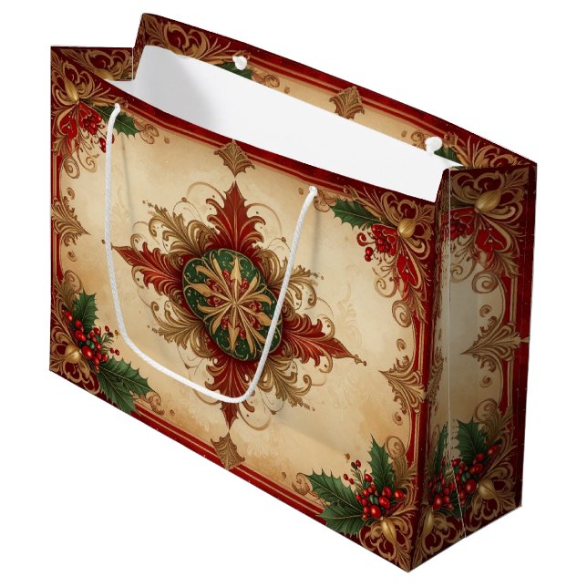 Red Decorative Holiday Gift Bag (Front Angled)