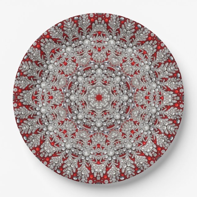 Red Decorative Holiday Paper Plate (Front)