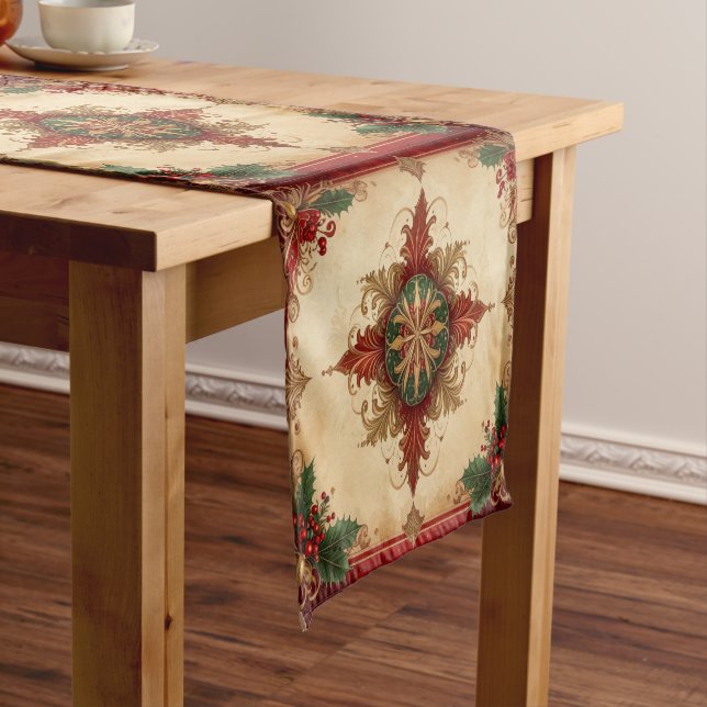 Red Decorative Holiday Table Runner (In Situ)