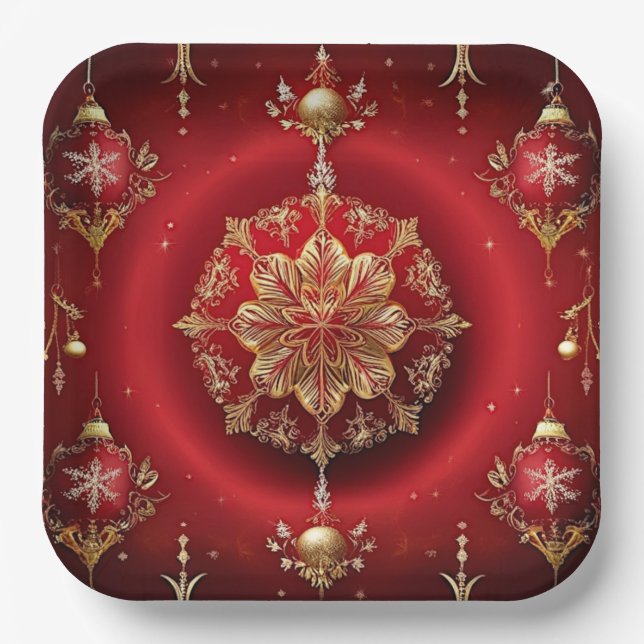 Red Decorative Ornaments Holiday Paper Plate (Front)