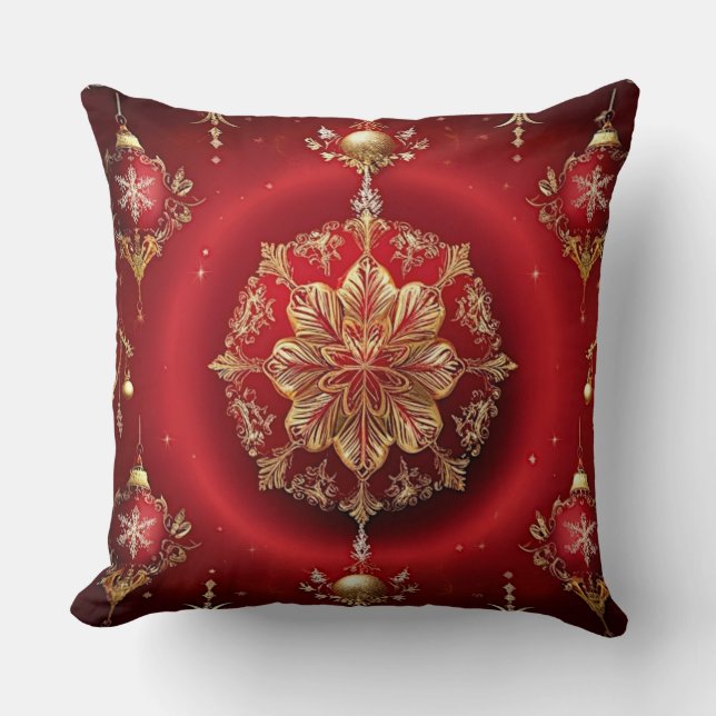 Red Decorative Ornaments Holiday Throw Pillow (Front)