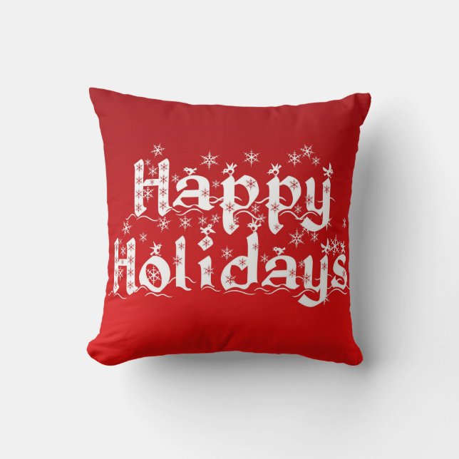 Red Decorative Snowflake Glitter Happy Holiday Cushion (Front)