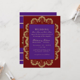 Red Deep Purple Indian Style Wedding Invitation