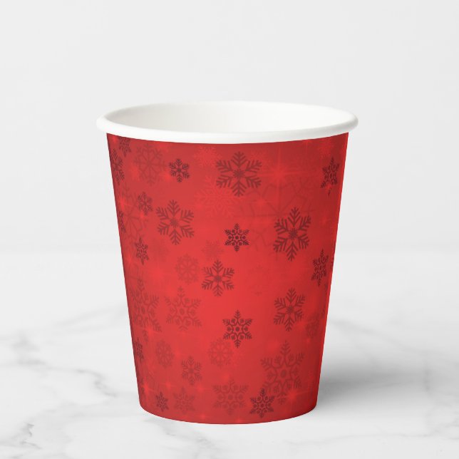 Red deep saturated intense Christmas snowflake  Pa Paper Cups (Front)