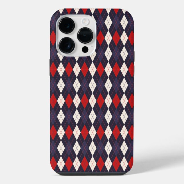 Red deep violet argyle pattern  iPhone case (Back)