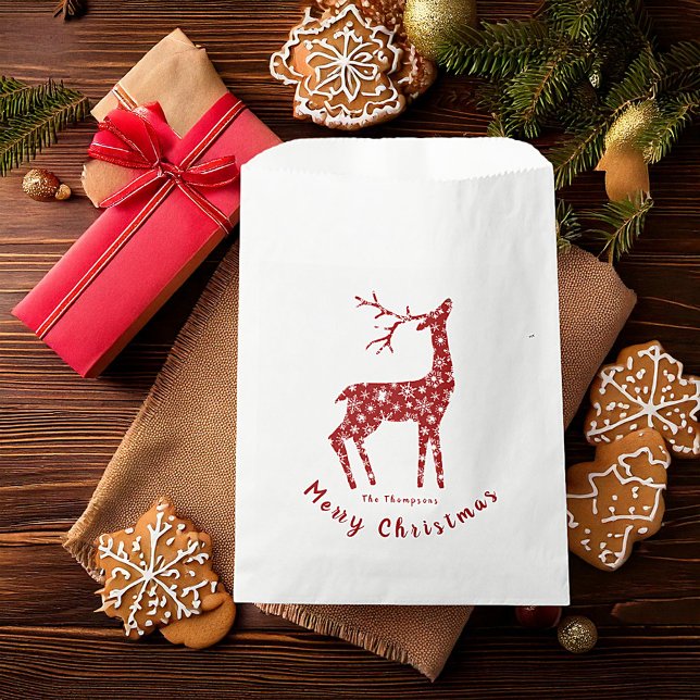 Red deer and snowflakes personalised christmas favour bag (Creator Uploaded)