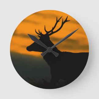Red Deer at Dawn – Rustic Wildlife Wood Art Round Clock