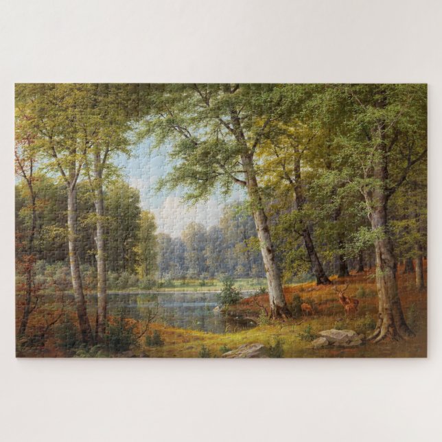Red Deer by the Forest Pond Jigsaw Puzzle (Horizontal)