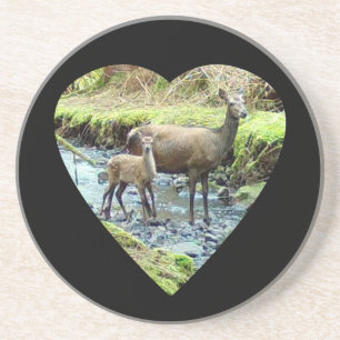 Red Deer Doe and Baby Deer Sandstone Coaster
