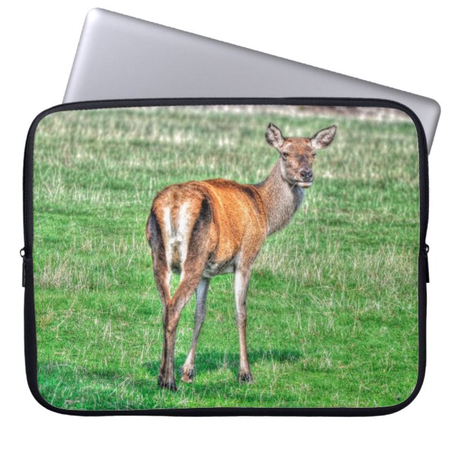 Red Deer & Field Wildlife Animal Design Laptop Sleeve (Front)
