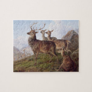 Red Deer in a Highland Landscape, 1872 (oil on can Jigsaw Puzzle