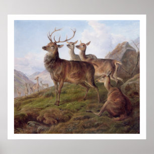 Red Deer in a Highland Landscape, 1872 (oil on can Poster