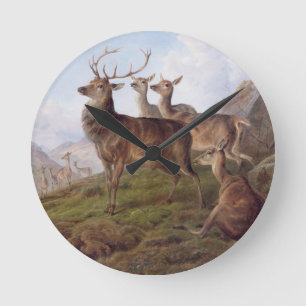 Red Deer in a Highland Landscape, 1872 (oil on can Round Clock