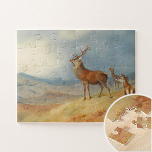 Red Deer In A Highland Landscape, Art Jigsaw Puzzle