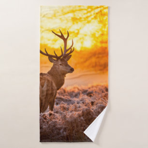 Red Deer in Morning Sun. deer,animal,wildlife,natu Bath Towel