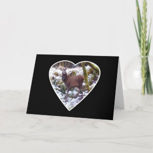 Red Deer Stag in Snow Heart Greeting Card Add Text