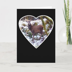 Red Deer Stag in Snow Heart Greeting Card Add Text