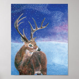 Red Deer stag in snow   Poster