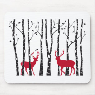Red deers in birch tree forest mouse pad