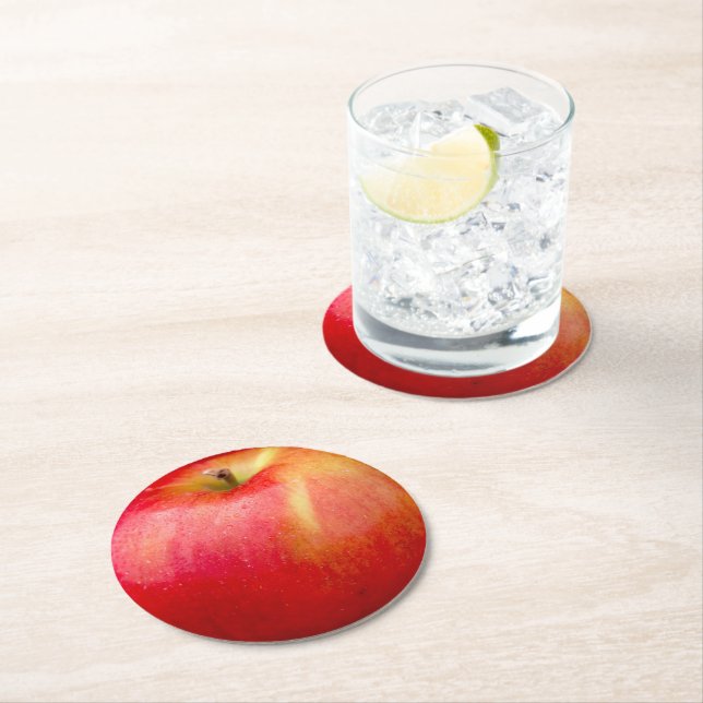 RED DELICIOUS APPLE ROUND PAPER COASTER (Insitu)