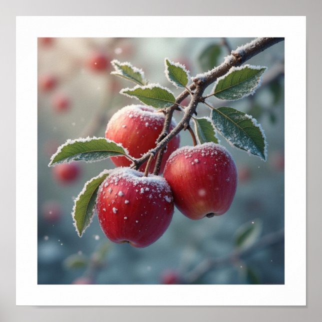 Red delicious apples with snow poster (Front)