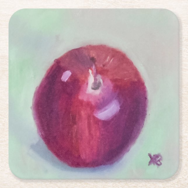 Red Delicious Square Paper Coaster (Front)