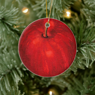 'Red Delicious Watercolor Apple Ceramic Ornament