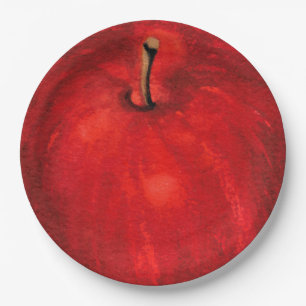 'Red Delicious' Watercolor Apple Paper Plate