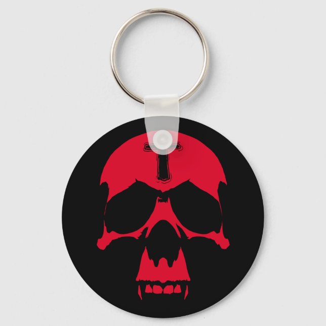 Red Demon Skull Gothic Graphic Design Key Ring (Front)