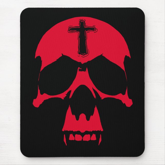 Red Demon Skull Gothic Graphic Design Mouse Pad (Front)