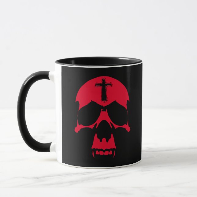Red Demon Skull Gothic Graphic Design Mug (Left)