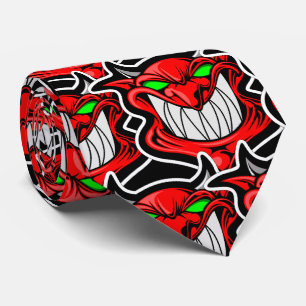 Red Demon with Green Eyes Retro Art  Tie