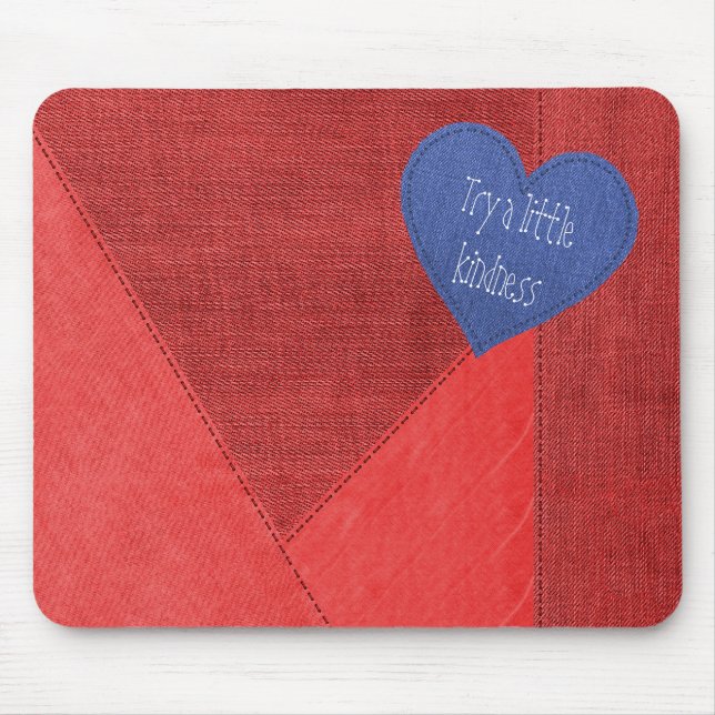 Red Denim Heart with Quote Mouse Pad (Front)