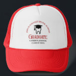 Red Dental School Custom Dentist Graduation Trucker Hat<br><div class="desc">This custom red school graduation hat keepsake features a tooth wearing a graduation cap for a class of 2025 dentistry graduate. Customise with your graduating year for a great personalised dental hygienist,  orthodontist,  or dentist graduation gift.</div>