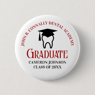 Red Dental School Custom Graduation Name Tag 6 Cm Round Badge
