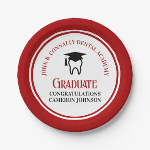 Red Dental School Custom Graduation Party Paper Plate