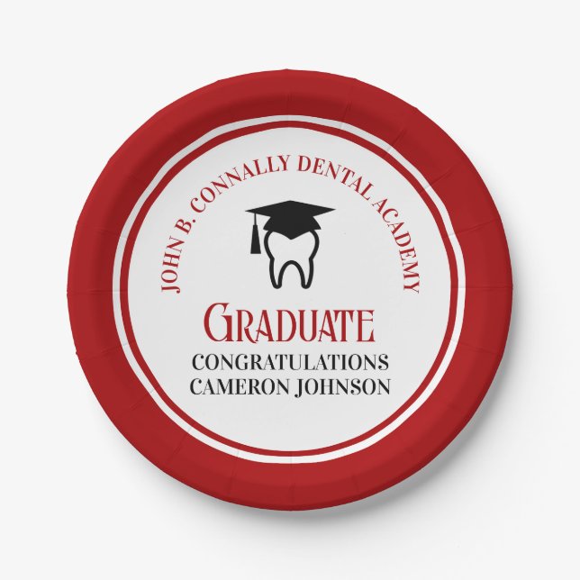 Red Dental School Custom Graduation Party Paper Plate (Front)