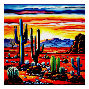 Red desert sunrise poster