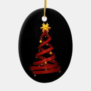 Red design pine and golden balls ceramic tree decoration