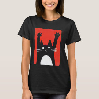 Red Design With A Cat On It Cat Black T-Shirt