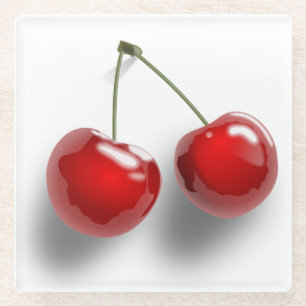 Red Dessert Glazed Cherries Glass Coaster