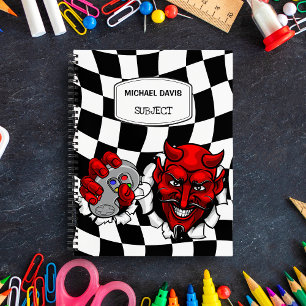 Red Devil Gamer Holding A Video Games Controller Notebook