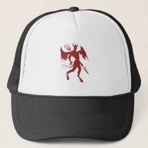 Red devil, Lucifer, Diablo, satin, walking holding Trucker Hat