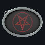 Red Devil Pentagram Belt Buckle<br><div class="desc">Red,  inverted,  textured pentagram in circle,  on black background. Occult symbol. 666</div>
