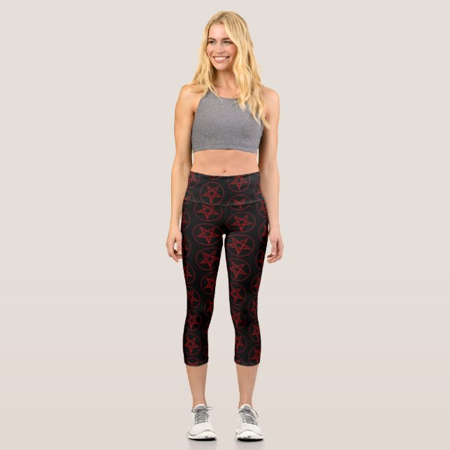 Red Devil Pentagram Capri Leggings (Front)