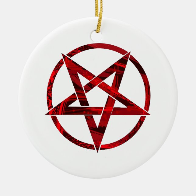 Red Devil Pentagram Ceramic Ornament (Front)