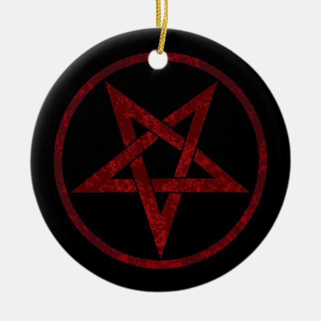 Red Devil Pentagram Ceramic Ornament (Front)
